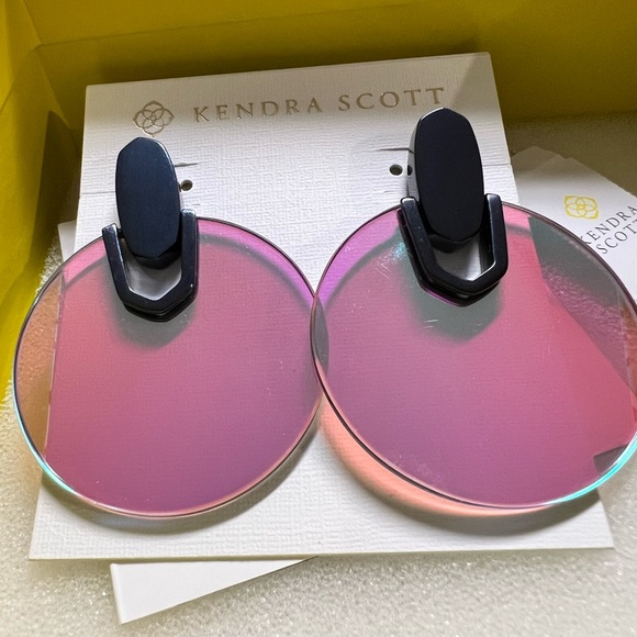 NWT Kendra Scott Didi Earrings Navy Gunmetal & Dichroic Stunning Rare & Retired! - Picture 6 of 9
